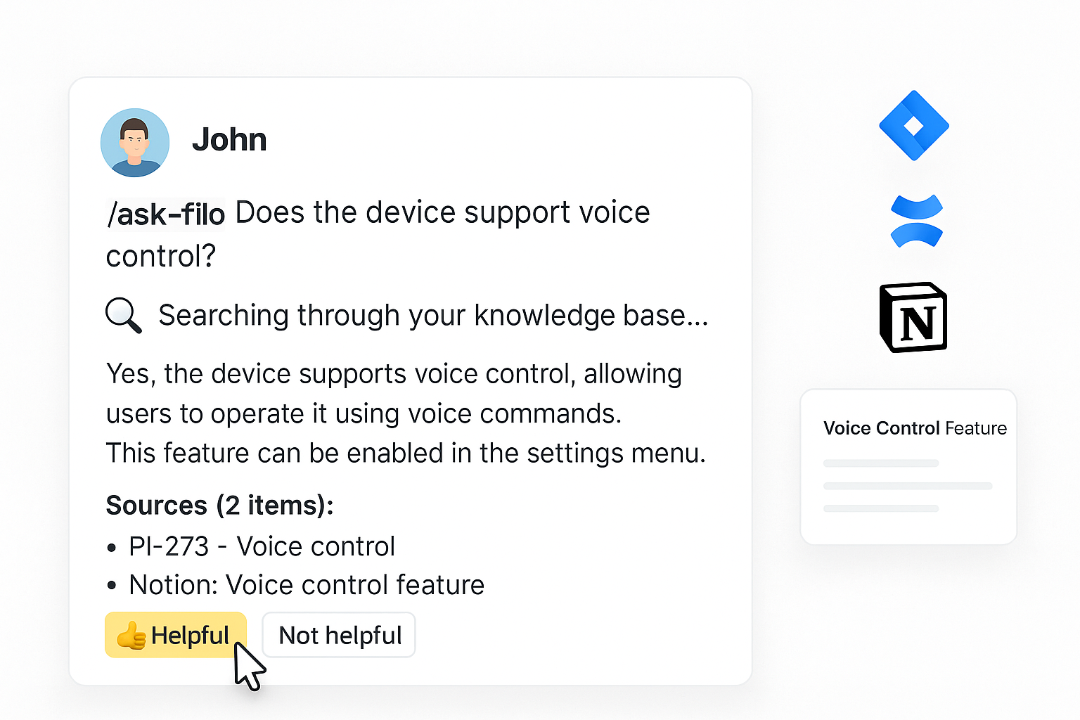 Filo Slack Bot in Action - Showing AI-powered responses with source attribution